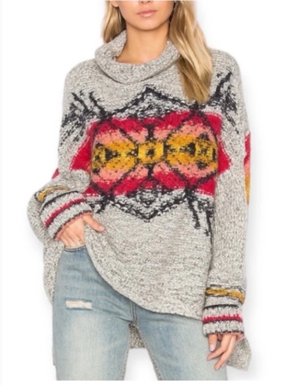 Free People Gray Cowlneck Sweater